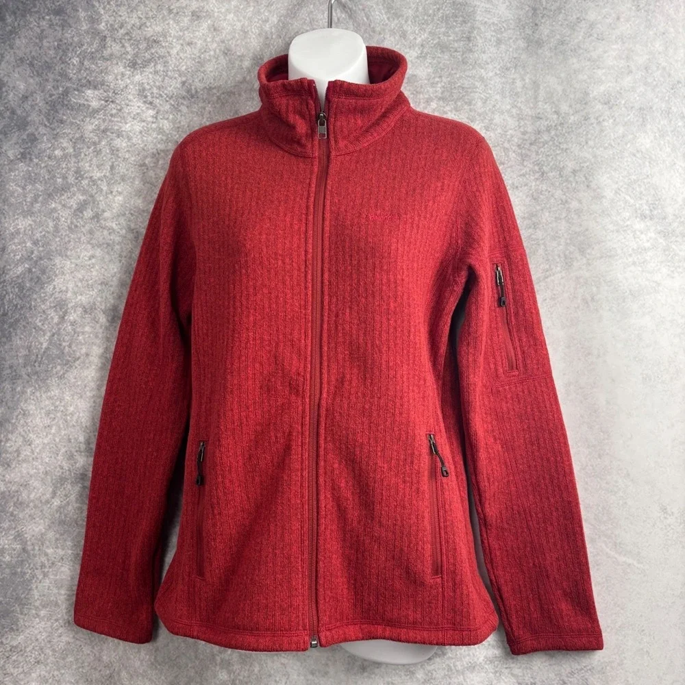Patagonia‎ Women's Ribbed Knit Cables Full Zip Jacket in Cochineal Red Medium